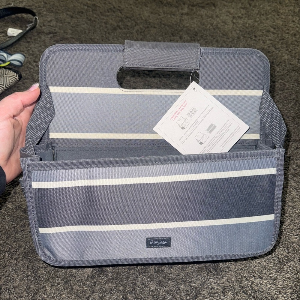 Thirty-One Charcoal and Cream Striped Caddy new with tags